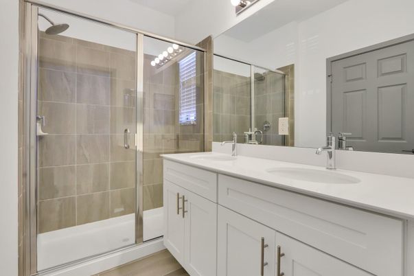 Bathroom, Dual Sink Vanities, Glass Shower, Interior