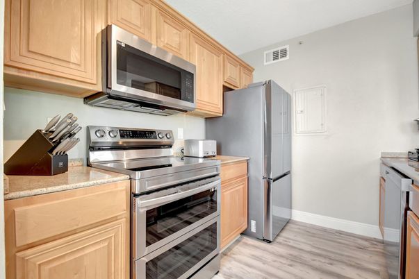 Interior, Kitchen, Stainless Steel Appliances, Wood Texture Flooring
