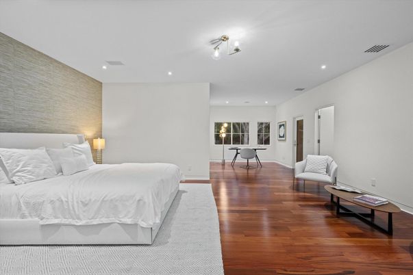 Bedroom, Interior, Recessed Lighting, Wood Texture Flooring