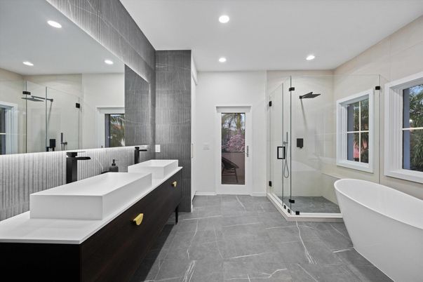 Bathroom, Dual Sink Vanities, Free Standing Baths, Glass Shower, Interior, Recessed Lighting