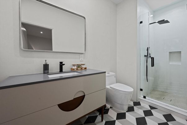 Bathroom, Glass Shower, Interior, Recessed Lighting