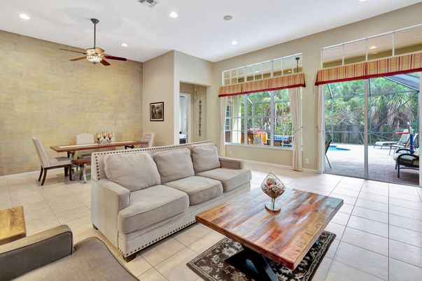 Dining room, Interior, Living room, Recessed Lighting, Stone Walls