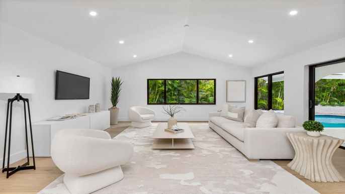 Interior, Living room, Recessed Lighting, Wood Texture Flooring