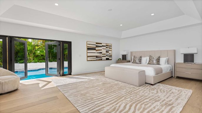 Bedroom, Interior, Recessed Lighting, Wood Texture Flooring