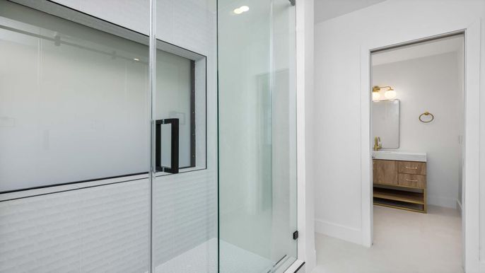 Bathroom, Glass Shower, Interior, Recessed Lighting