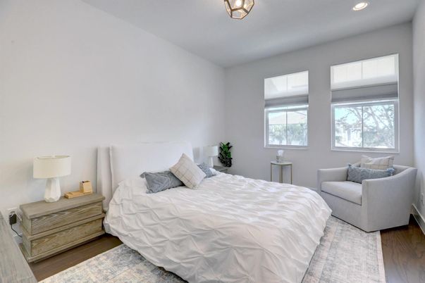 Bedroom, Interior, Recessed Lighting, Wood Texture Flooring