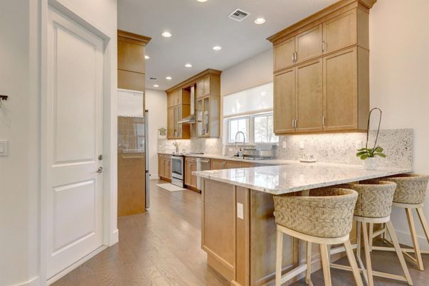 Interior, Kitchen, Recessed Lighting, Wood Texture Flooring