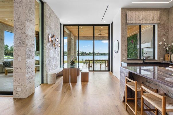 Dining room, Interior, Recessed Lighting, Water, Wood Texture Flooring