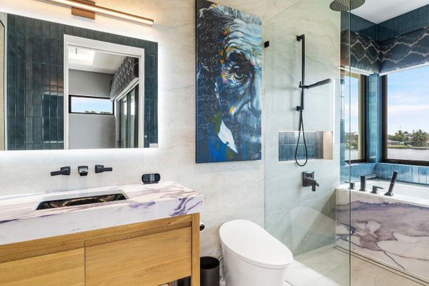 Bathroom, Glass Shower, Interior, Marble Walls