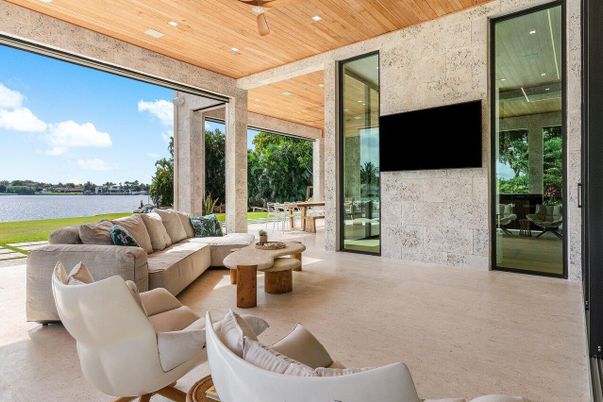 Interior, Living room, Recessed Lighting, Water, Wooden Ceilings