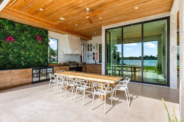 Exterior, Recessed Lighting, Water, Wooden Ceilings