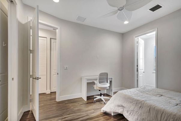 Bedroom, Home Office, Interior, Recessed Lighting, Wood Texture Flooring