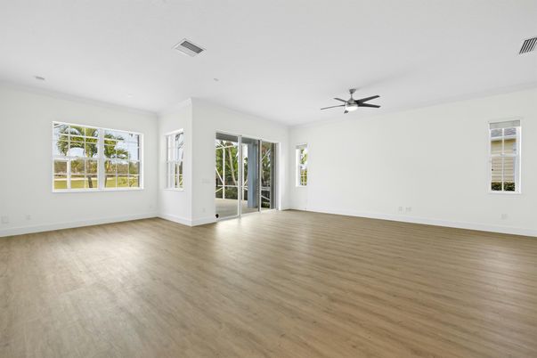 Empty room, Interior, Recessed Lighting, Wood Texture Flooring