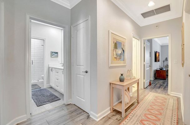 Bathroom, Interior, Recessed Lighting, Wood Texture Flooring