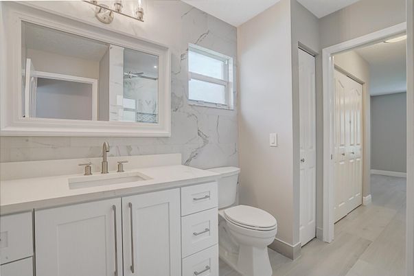 Bathroom, Interior, Marble Walls, Wood Texture Flooring