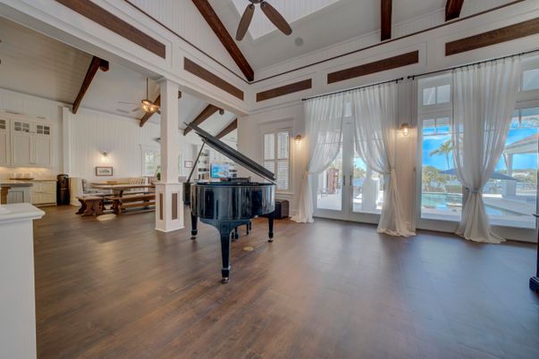 Dining room, Interior, Piano, Water, Wood Texture Flooring