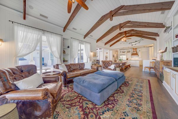 Interior, Living room, Pendant Lights, Wooden Beams, Wood Texture Flooring