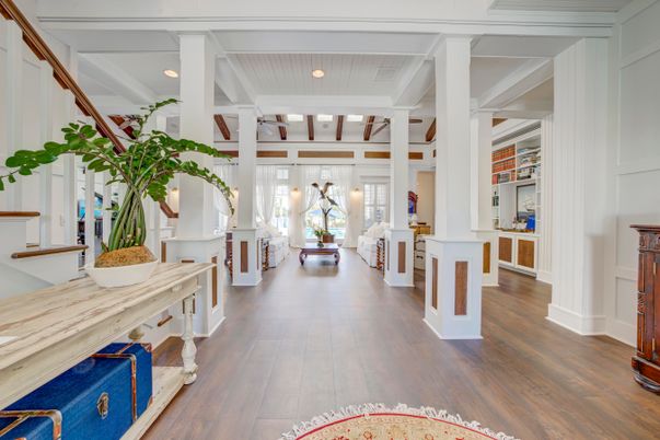 Dining room, Interior, Recessed Lighting, Wood Texture Flooring