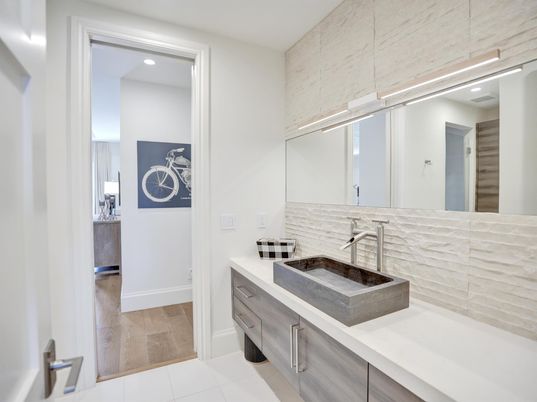 Bathroom, Interior, Recessed Lighting, Wood Texture Flooring