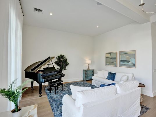 Interior, Living room, Piano, Recessed Lighting, Wood Texture Flooring