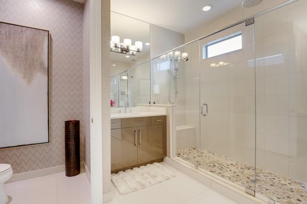 Bathroom, Glass Shower, Interior, Recessed Lighting