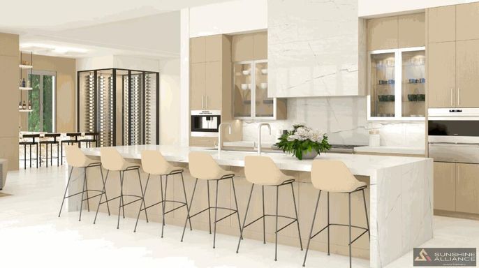 Interior, Kitchen, Marble Walls, Stainless Steel Appliances