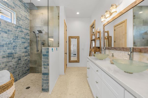 Bathroom, Dual Sink Vanities, Glass Shower, Interior, Recessed Lighting