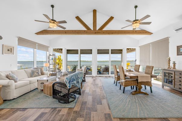 Dining room, Interior, Living room, Water, Wooden Beams, Wood Texture Flooring