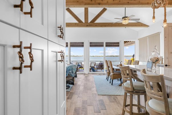 Dining room, Interior, Water, Wooden Beams