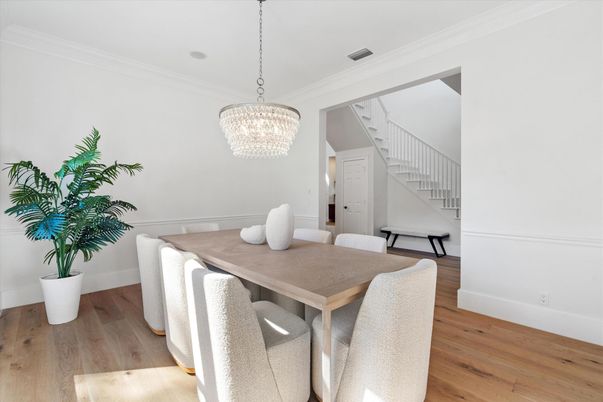 Chandelier, Dining room, Interior, Wood Texture Flooring