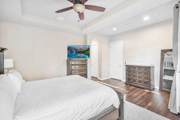 Bedroom, Interior, Recessed Lighting, Wood Texture Flooring