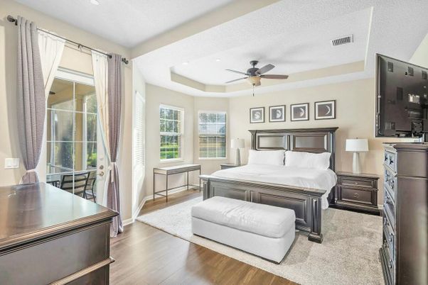 Bedroom, Interior, Recessed Lighting, Wood Texture Flooring