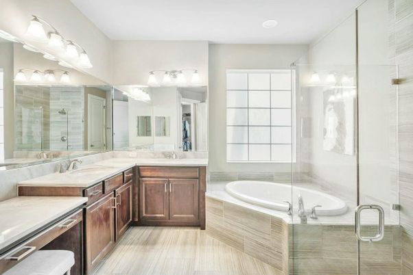 Bathroom, Dual Sink Vanities, Glass Shower, Interior, Recessed Lighting