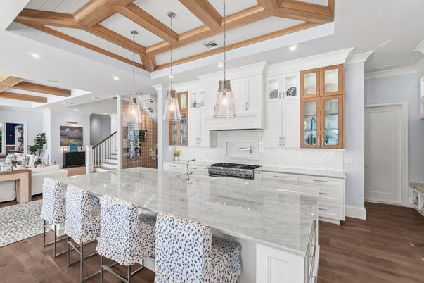 Interior, Kitchen, Living room, Pendant Lights, Recessed Lighting, Stainless Steel Appliances, Wooden Beams, Wood Texture Flooring