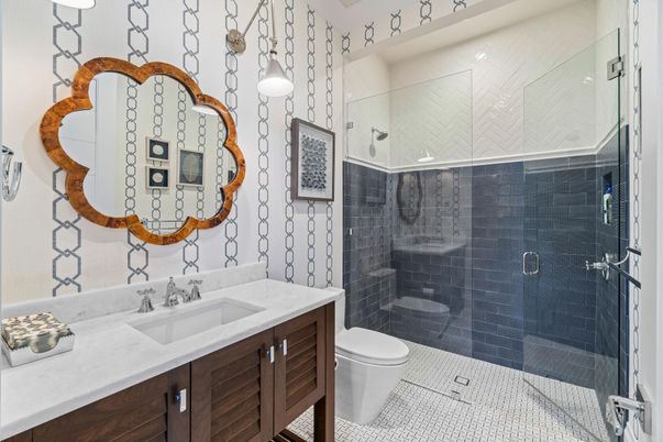 Bathroom, Glass Shower, Interior, Pendant Lights
