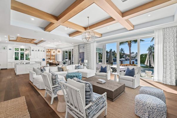 Interior, Kitchen, Living room, Pendant Lights, Recessed Lighting, Wooden Beams, Wood Texture Flooring