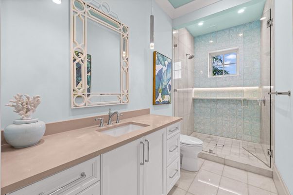 Bathroom, Glass Shower, Interior, Recessed Lighting