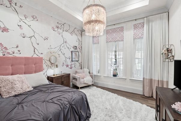 Bedroom, Chandelier, Interior, Wood Texture Flooring