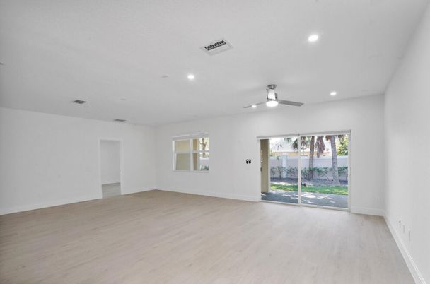 Empty room, Interior, Recessed Lighting, Wood Texture Flooring