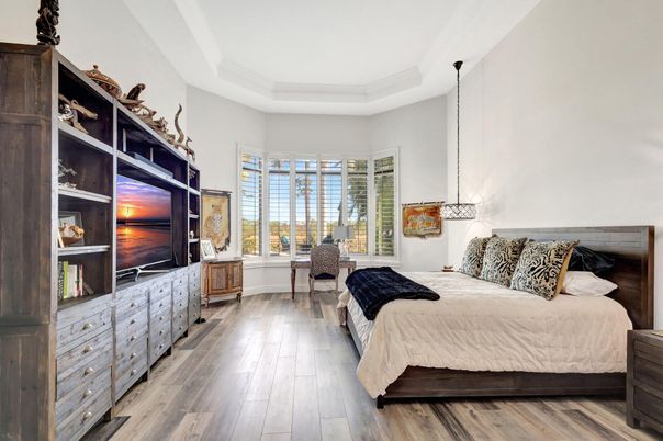 Bedroom, Interior, Pendant Lights, Wood Texture Flooring