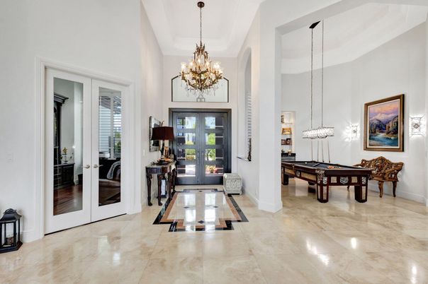 Billiard Table, Chandelier, Game Room, Interior, Pendant Lights
