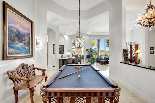 Billiard Table, Chandelier, Game Room, Interior, Pendant Lights, Recessed Lighting