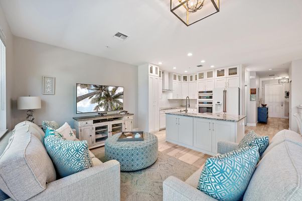 Interior, Kitchen, Living room, Recessed Lighting, Stainless Steel Appliances, Wood Texture Flooring