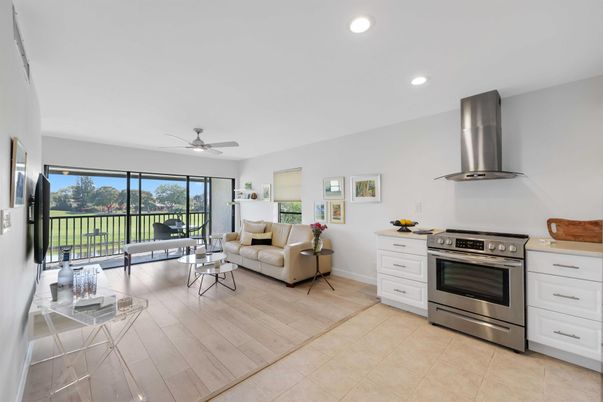 Interior, Kitchen, Living room, Recessed Lighting, Stainless Steel Appliances, Wood Texture Flooring
