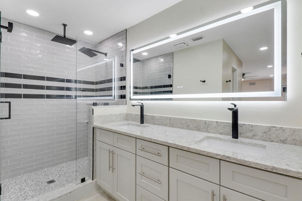 Bathroom, Dual Sink Vanities, Glass Shower, Interior, Recessed Lighting
