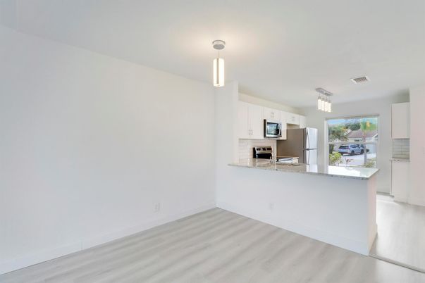 Interior, Kitchen, Pendant Lights, Stainless Steel Appliances, Wood Texture Flooring