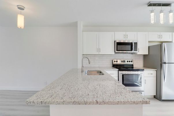 Interior, Kitchen, Pendant Lights, Stainless Steel Appliances, Wood Texture Flooring