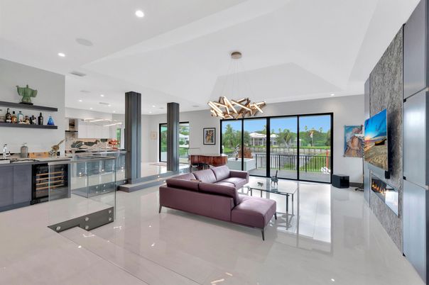 Fireplace, Interior, Kitchen, Living room, Pendant Lights, Recessed Lighting