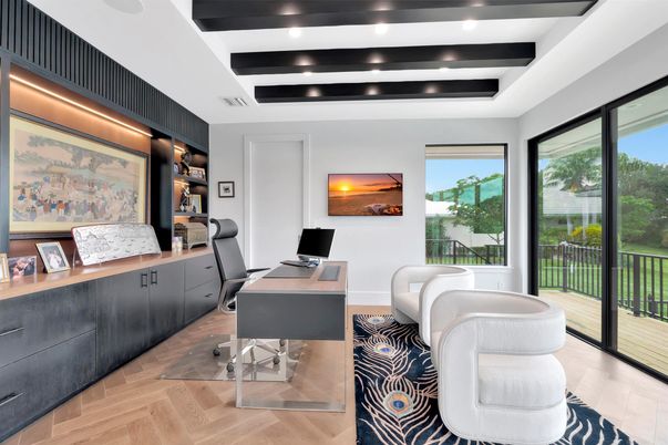 Home Office, Interior, Recessed Lighting, Wood Texture Flooring