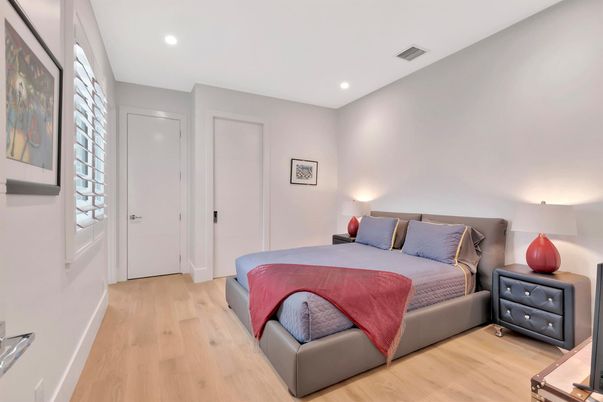 Bedroom, Interior, Recessed Lighting, Wood Texture Flooring